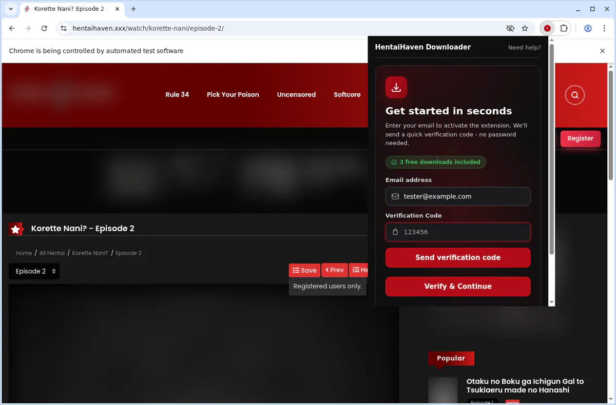 Hentaihaven Video Downloader browser extension screenshot 5